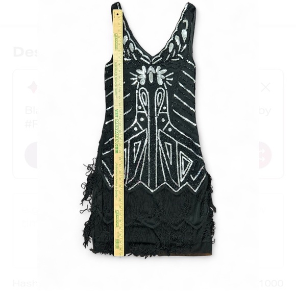 BABEYOND Black and Silve Flapper Beaded Mini Dress 1920s Fringed Great Grataby . - Picture 7 of 7